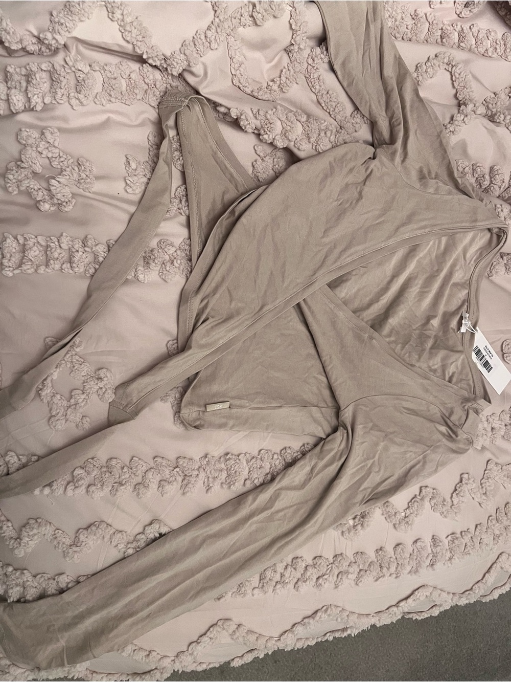 Women's Cream Long Sleeve Wrap Crop Top - Picture 3 of 5